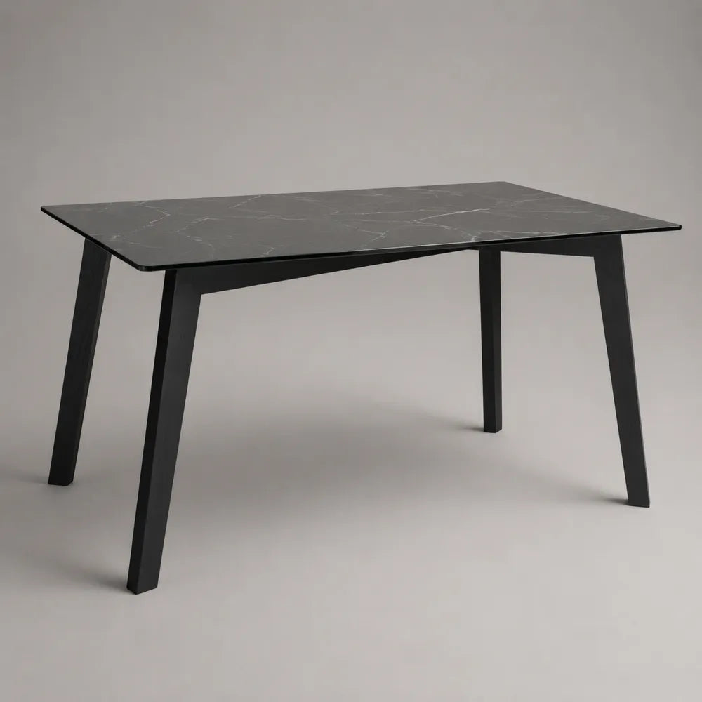 Table à manger rectangulaire 180 x 90 x 75 cm acier noir avec plateau effet marbre gris