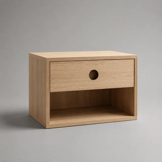 Table de chevet 50 x 35 x 40 cm en MDF effet chêne naturel avec tiroir et niche ouverte