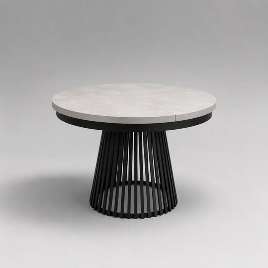 Table à manger ronde avec plateau effet marbre blanc et pied central en acier noir 120 x 120 x 75 cm