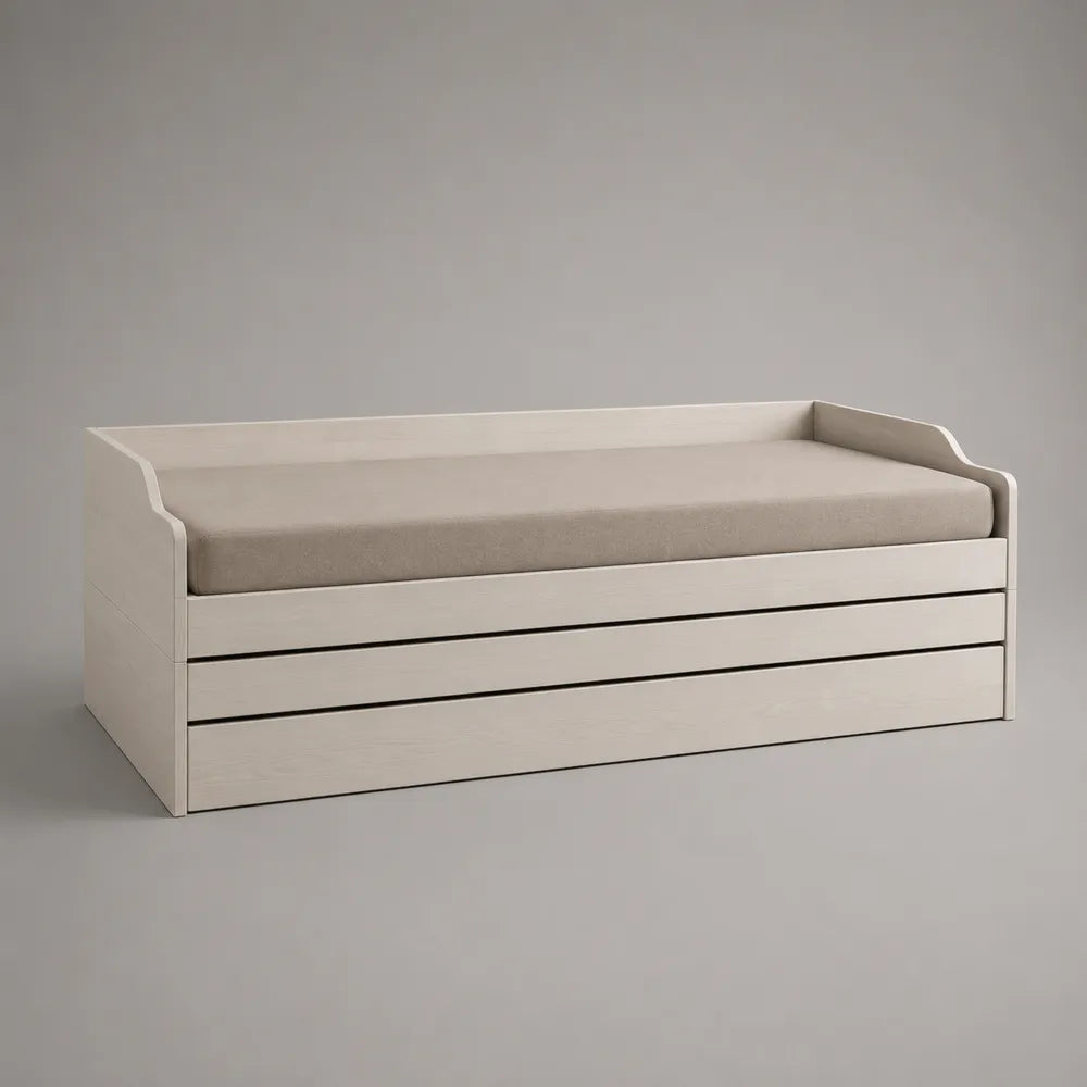 Lit banquette 90x200 cm panneau MDF blanc avec tiroirs de rangement cadre rectangulaire