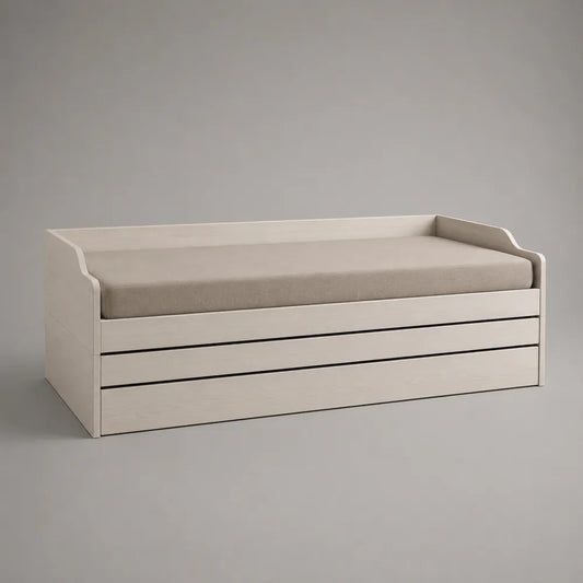 Lit banquette 90x200 cm panneau MDF blanc avec tiroirs de rangement cadre rectangulaire